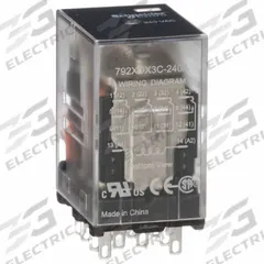 SCHNEIDER General Purpose Relay: Socket Mounted, 3 A Current Rating, 240V AC, 4PDT, G Socket (MPN 792XDX3C-240A). Key specifications — Brand: SCHNEIDER; Base Type: Square; Mounting Style: Plug-In; Electrical Connection: Faston Connector; Manufacturer Part Number: 792XDX3C-240A; Operating Current: 2 A DC-1 (NO Conforming to IEC); Series: 792 Series.