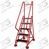 COTTERMAN Rolling Ladder: 3.8 ft Platform Ht, Partially Assembled, Steel, Wt-Actuated Auto-Lock (MPN ST-521 A2 C6 P5). Key specifications — Includes Handrails: Handrails Included; Material: Steel; Brand: COTTERMAN; Color: Red.