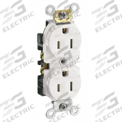 LEVITON Receptacle: Duplex, 5-15, White, 125V AC, 15 A, 2 Pole / 3 Wire (MPN TCR15-W)