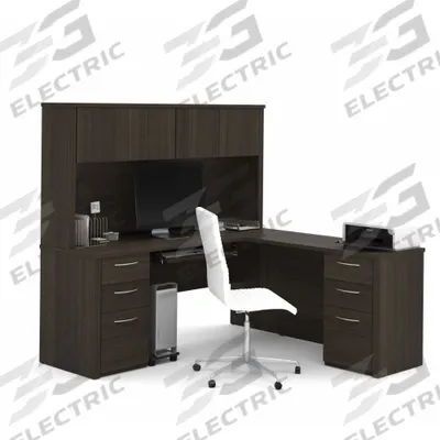 BESTAR L-Shaped Office Desk: Dark Chocolate, 71 1/8 in Overall Wd, 70 in Overall Dp - Embassy Series