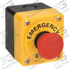 OMRON Control Station: Mushroom Head Push Button, 0 Pilot Lights, 2NC, Emergency Stop, Maintained (MPN A22EM02B). Key specifications — Brand: OMRON; Operator Legend: Emergency Stop; Operator Color: Red; Operator Configuration: Mushroom Head Push Button; Operator Configuration Type: (1) Mushroom Push Button.