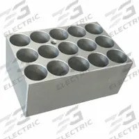 BENCHMARK SCIENTIFIC Block for Tubes: Aluminum, 1 7/8 in Overall Wd, 2 3/4 in Overall Lg, 15 Wells (MPN BSH100-1232). Key specifications — Product Type: Dry Bath Block; Material: Aluminum; Volume Capacity: 2 mL; Brand: BENCHMARK SCIENTIFIC.