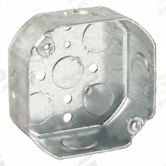 RACO Electrical Box: Steel, Steel Material & Nominal Size, Octagon, 2 Gangs, 1 1/2 in Box Dp (MPN 125). Key specifications — Brand: RACO; Bracket Style: Without Bracket; Clamp Style: Without Clamps.