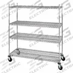 METRO Wire Shelving Unit: 48 in x 18 in x 69 in, Dry, Split Sleeve, 4 Shelves, Silver (MPN 4W653). Key specifications — attr15738: Silver; attr15739: (4) Posts; attr14157: Chrome; attr14150: Dry; attr14159: Round; attr5304: 4; attr14155: (2) Swivel with Brakes; attr14158: Steel.