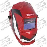 WESTWARD Welding Helmet: Auto-Darkening, 2 Arc Sensors, Graphics, Black/Red/White, W9-13, Analog (MPN 22XX41). Key specifications — Color: Graphics; Suspension Adjustment Type: Ratchet; Graphics: Black/Red/White; Viewing Area: 3.82 in x 1.73 in; Brand: WESTWARD; Grind Mode: Yes; Helmet Material: Nylon; Helmet Type_Original: Auto-Darkening.