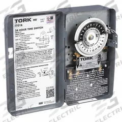 TORK Electromechanical Timer: 24 hr, 120V AC, SPST, Mechanical (MPN 1101B). Key specifications — Body Material: Metal; Indoor/Outdoor Usage: Indoor; Mounting Style: Surface; Brand: TORK.