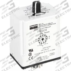 DAYTON Single Function Time Delay Relay: Socket Mounted, 120V AC/DC, 10 A, 11 Pins/Terminals (MPN 1EGC4). Key specifications — Brand: DAYTON.
