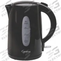 CAPRESSO Electric Water Kettle: 1.7 L Capacity, Black, Auto Shut-Off, 9 3/4 in x 6 in x 9 in (MPN 279.01). Key specifications — Voltage: 120V AC; Auto Shut-Off: Yes; Brand: CAPRESSO.