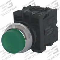 EATON Illuminated Push Button: Illuminated, Extended Profile, Metallic, 22 mm, 2NO (MPN M22M-DLH-G-K20-230G). Key specifications — Brand: EATON; Action: Momentary; Series: M22; Push Button Material Type: Metallic.