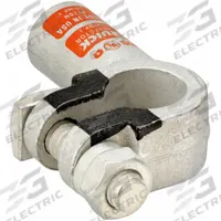 FUSION Battery Terminal: Right Elbow, Crimp, 2/0 ga, Orange Color, Negative, Copper/Tin (MPN 4120N). Key specifications — Contact Material: Tin; Alignment: Right Elbow; Color Code: Orange; Connection Type: Crimp; Gauge: 2/0 ga; Polarity: Negative; Brand: FUSION.