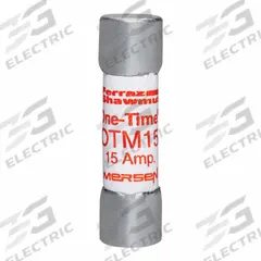 MERSEN Fuse: OTM Series, Midget, Fast-Acting, 15 A, 250 V AC, 13/32 in x 1 1/2 in, Non-Indicating (MPN OTM15). Key specifications — attr1287209: OTM; attr211192: MERSEN.
