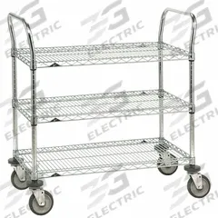 METRO Wire Shelf Utility Cart: 600 lb, 3 Shelf, 36 in L x 18 in W x 39 in H Dim, Silver, Flat (MPN 3SPN33ABR -1PK/25). Key specifications — Shelf Orientation: Flat; Caster/Wheel Configuration: (4) Swivel; Finish: Chrome; Brand: METRO.