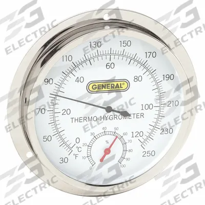 GENERAL Analog Hygrometer: 0%to 100% Humidity Range, Wall - Wall Mount Dial Temperature & Humidity Gauges