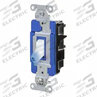 HUBBELL Wall Switch: Toggle Switch, Single Pole, Maintained, White, 120/277V AC, 15 A (MPN HBL1201STILW). Key specifications — Illuminated: Yes; Voltage Rating: 120/277V AC.