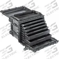 PELICAN Rolling Tool Box: 16 in W 25 in D 19 in H, Plastic, Black, Hinged Lid, 7 Compartments (MPN 0450SD6). Key specifications — attr1116905: Black; attr1116917: Hinged; attr1116946: PELICAN.