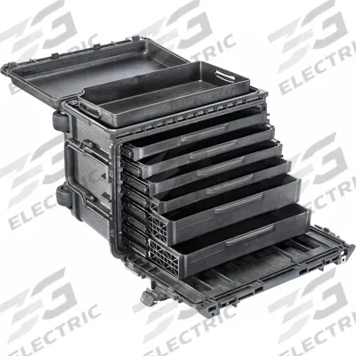 PELICAN Rolling Tool Box: 16 in W 25 in D 19 in H, Plastic, Black, Hinged Lid - Plastic Rolling Tool Boxes