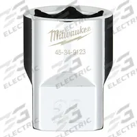 MILWAUKEE Standard Socket: Metric, 1/2 in Drive Size, 22 mm Socket Size, 6-Point, Std, Chrome (MPN 45-34-9123). Key specifications — attr1204417: MILWAUKEE; attr1204392: Chrome.