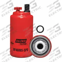 BALDWIN FILTERS Fuel Filter: Spin-On, 3 11/16 in Outside Dia, 1"-14 Thread Size, Cellulose, Volvo (MPN BF46065-SPS). Key specifications — attr1137520: BF46065-SPS; attr434022: BALDWIN FILTERS; attr427730: Cellulose; attr427731: M14 x 2 Sensor Port Thread; attr1017112: Buses; attr1017113: Volvo.