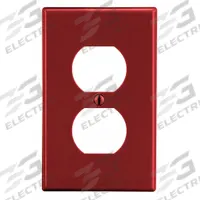 HUBBELL Wall Plate: Duplex Outlet, 1 Gang, Red, Std Size (MPN P8R). Key specifications — Brand: HUBBELL; Material: Polycarbonate.