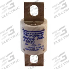Semiconductor Fuse: A15QS Series, Fast-Acting, 100 A, 150 V AC, 150 V DC DC Volt Rating (MPN A15QS100-4). Key specifications — Series: A15QS; Brand: MERSEN; Voltage Type: AC/DC.