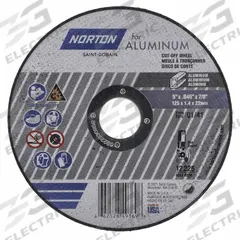 NORTON Cut-Off Wheel: Type 1, 5" x 0.045" x 7/8", Aluminum Oxide, 36 Grit, Norton for Aluminum (MPN 66252849369). Key specifications — Series: Norton for Aluminum; Brand: NORTON.