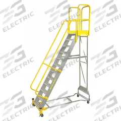 COTTERMAN Rolling Ladder: 7.5 ft Platform Ht, Partially Assembled, Aluminum, Manual Lock, Serrated (MPN WMXA09R37A3P3). Key specifications — Includes Handrails: Handrails Included; Material: Aluminum; Brand: COTTERMAN; Color: Gray.