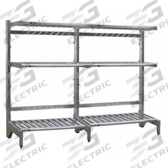 NEW AGE INDUSTRIAL Cantilever Rack: 72 in x 21 in x 72 in, 3 Shelves, 300 lb Shelf Capacity (MPN 99877). Key specifications — Material: Aluminum; Shelf Configuration: Standalone; Brand: NEW AGE INDUSTRIAL.