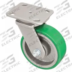 HAMILTON Plate Caster: Swivel, No Brake, Polyurethane, 6 in Wheel Dia, 2 in Wheel Wd, Slot, Ball (MPN S-WH-6DB). Key specifications — Wheel Bearing Type: Ball; Wheel/Tread Color: Green; Brand: HAMILTON; Caster Type: Swivel.