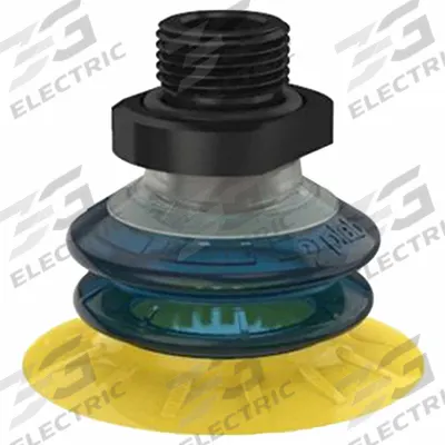 PIAB Vacuum Pad Assembly: G3/8 in, 65 mm Pad Dia, Polyurethane, Blue/Yellow - Multi-Bellows Type Packaging Industry Vacuum Pad Assemblies