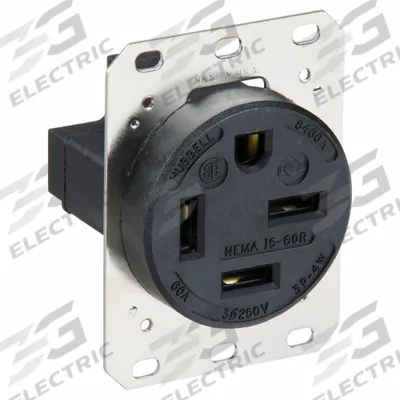 HUBBELL Receptacle: Single, 15-60, Black, 250V AC, 60 A, 3 Pole / 4 Wire (MPN HBL8460A) - General Purpose Receptacles