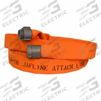 JAFLINE Fire Hose: Double Jacket, 5 in Hose Inside Dia, 50 ft Hose Lg, Orange (MPN JL500O050-SZ500). Key specifications — Fitting Type: Storz; Coupling Lug Style: Storz; Fitting Material: Aluminum.