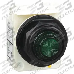 SCHNEIDER ELECTRIC Pilot Light: 30 mm Panel Mounting Size, Green, Incandescent, 9001SK Series (MPN 9001SKP1G31). Key specifications — Series: 9001SK; Brand: SCHNEIDER; Includes Push-To-Test: No Push-To-Test Included.