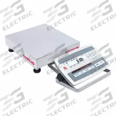 OHAUS Industrial Bench Scale: 10 in x 10 in, IP67/IP68, Front-Mounted, 25 lb Wt Capacity - Imperial (MPN D52XW12WQS5). Key specifications — attr1341383: 2 In/4 Out Discrete I/O; attr1341384: 0.001 lb/0.5 g; attr1341400: OHAUS; attr1383935: Stainless Steel.