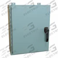 HAMMOND Enclosure: Steel, 24 in x 20 in x 8 in, NEMA 12/13/3R/4, Solid Cover, Hinged (MPN HW24208GYHK). Key specifications — Closure Method: Handle; Brand: HAMMOND; Knockouts: Not Included.