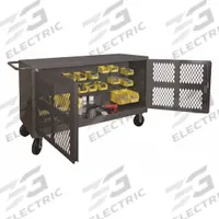 DURHAM MFG Security Cart: 2,000 lb, 48 in L x 24 in W Self, 48 in L x 24 in W x 36 in H Overall Dim (MPN PJ-2448-LP-95). Key specifications — Caster Brake Type: No Brake Included; Brand: DURHAM MFG; Caster/Wheel Configuration: (2) Swivel with Brake; Shelves Included: None.