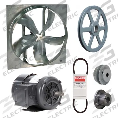Dayton Exhaust Fan with Drive Package: Belt Drive, 24 in Blade, 1/3 hp, 6,039 cfm - Belt-Drive Panel Exhaust Fans with Drive Package
