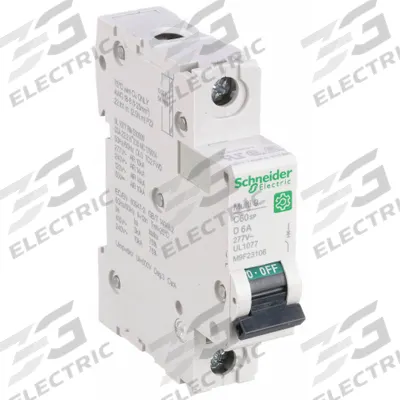 SCHNEIDER Supplementary Protector: 6 A Amps, 60V DC, 14kA at 120/240V AC, Screw Clamp - D-Curve, 1-Pole UL1077 DIN Rail-Mount Supplementary Protectors