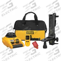DEWALT Rotary Laser Kit: 1,500 ft Range w/Receiver, Red Beam, Horizontal/Vertical, ±1/4 in @ 100 ft (MPN DW074KD). Key specifications — attr935954: Red; attr935948: ±1/4 in @ 100 ft; attr935970: Target; attr935961: Horizontal; attr935962: Electronic Self-Leveling; attr935949: Alkaline; attr935952: Batteries Included; attr934755: DEWALT.
