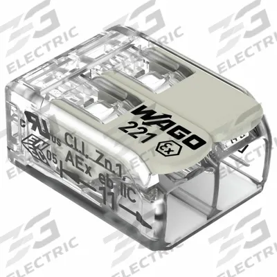 WAGO Lever Wire Connector: 2 Port, 24 AWG – 12 AWG Solid Wire Size Range, 20 A - Hazardous-Location Lever Wire Connectors
