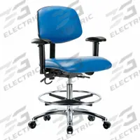 ESD Task Chair: Vinyl, Arms Included, Ht Range 21 1/2 in to 29 in, 18 1/2 in Seat Wd, 17 in Seat Dp (MPN BR-ESD-VMBCH-CR-T1-A1-CF-EC-ESDBLU). Key specifications — Foot Support: Yes; Back Tilt Backward: 13.5°; Back Tilt Forward: 10.5°; Base Material: Aluminum; Brand: APPROVED VENDOR; Product Type: ESD Task Chair; ESD-Safe: ESD-Safe; Seat Tilt Backward: 3°.