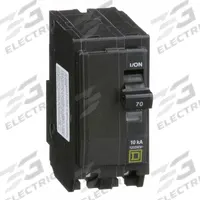 SQUARE D Miniature Circuit Breaker: 70 A, 120/240V AC, Single Phase, 10kA at 120/240V AC, 2 Poles (MPN QO270). Key specifications — Phase: Single; Amps: 70 A; AC Voltage Rating: 120/240V AC; Max. AIR Rating: 10kA at 120/240V AC; For Use With: QO Load Centers and NQ Panelboards; Brand: SQUARE D.