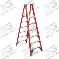 WERNER Platform Stepladder: 6 ft Ladder Size, Fiberglass, 375 lb Load Capacity, 34 lb Wt (MPN P7406). Key specifications — Brand: WERNER; Included Features: Guard Rail.