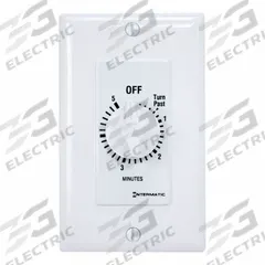 INTERMATIC Spring-Wound Timer: 5 min Max, SPST, 277V AC, No Wall Plate Included, White (MPN FD5MW). Key specifications — Brand: INTERMATIC; Includes Hold: No Hold Included.