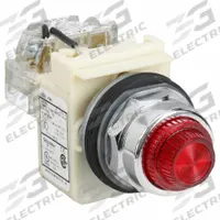 SCHNEIDER ELECTRIC Pilot Light: 30 mm Panel Mounting Size, Red, Incandescent, 9001K Series (MPN 9001KT1R31). Key specifications — Series: 9001K; Brand: SCHNEIDER; Includes Push-To-Test: Push-To-Test Included.