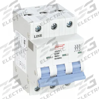 Dayton Supplementary Protector: 25 A Amps, 7.5kA at 480V AC, Screw Clamp, NDB2-63 - C-Curve, 3-Pole UL1077 DIN Rail-Mount Supplementary Protectors