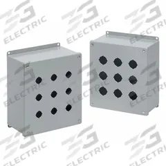 HOFFMAN Push Button Enclosure: 30mm, 4 Holes, Carbon Steel, NEMA 12 (MPN E4PBX). Key specifications — attr211299: HOFFMAN; attr1043605: Indoor Dust & Water Droplets.