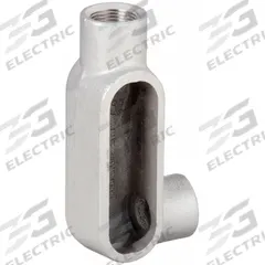Conduit Outlet Body: Aluminum, 2 1/2 in Trade Size, LR Body, 131 cu in Body Capacity, Threaded Hub (MPN LR77SA). Key specifications — Finish: Powder Coated; Includes: Set Screw Hubs; For Use With: RMC; Brand: HUBBELL KILLARK; Hub Style: Threaded; Mfr. Series: Duraloy 7.