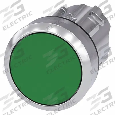 Siemens Flush Push Button: Green, 22 mm Mounting Size, Metallic - Flush-Mount & Recessed Push-Button Operators