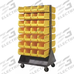 QUANTUM STORAGE SYSTEMS Mobile Louvered Floor Rack: 36 in x 24 in x 72 in, 56 Bins Included, Yellow (MPN QMD-36H-240YL). Key specifications — Bin Width: 8-1/4 in; Color: Gray; Caster Wheel/Configuration: (2) Rigid; Caster Wheel/Tread Material: Hard Rubber; Bin Color: Yellow; Bin Depth: 14-3/4 in; Bin Height: 7 in; Brand: QUANTUM STORAGE SYSTEMS.