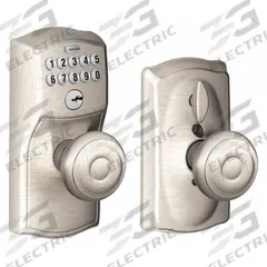 SCHLAGE RESIDENTIAL Keypad Knob: Nickel (MPN FE595 CAM619GEO). Key specifications — Product Type: Keypad Knob; Manufacturer Part Number: FE595 CAM619GEO; Key Override Options: None.